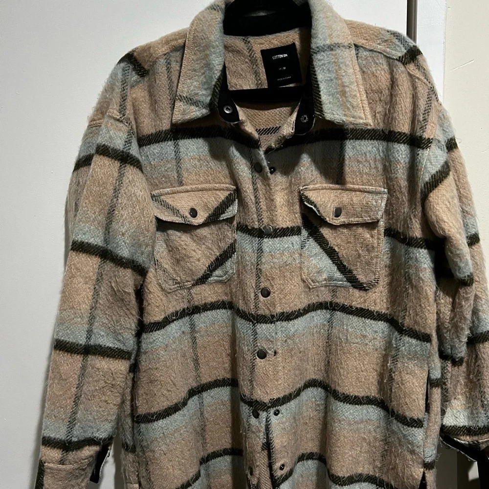 Cotton On women's Plaid Shirt Jacket - Beige and Blue - Picture 1 of 5